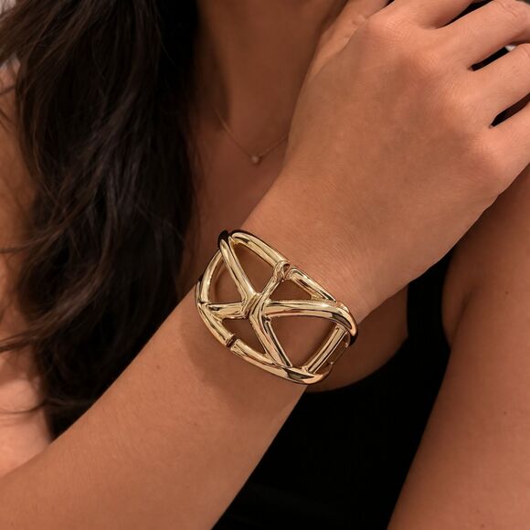 new directions Jewelry - Gold Statement Cuff Bracelet Chunky Design Wide Bangle Bold Fashion Jewelry